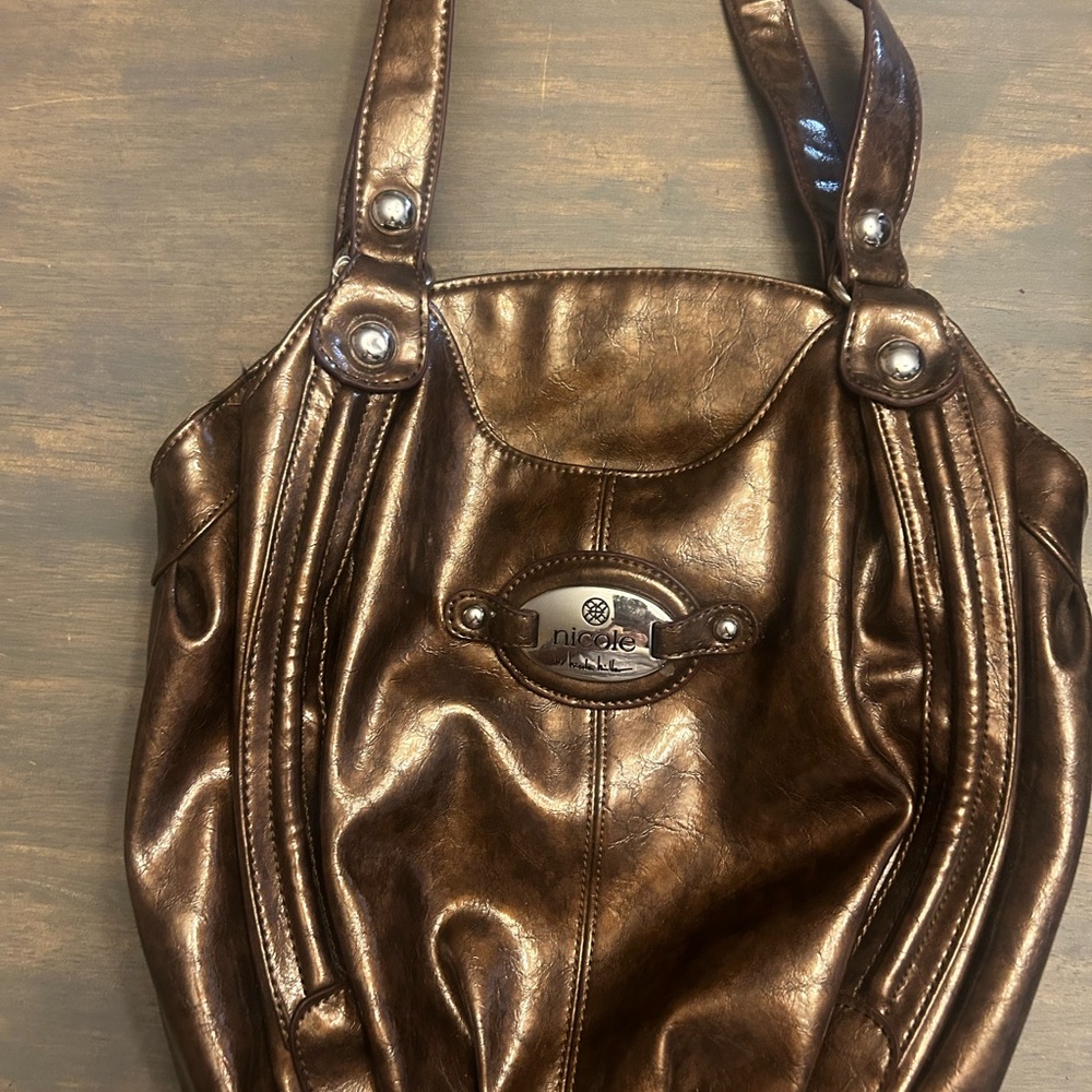 Nicole Brown Shoulder Bag with Supple Leather and Ruched Details